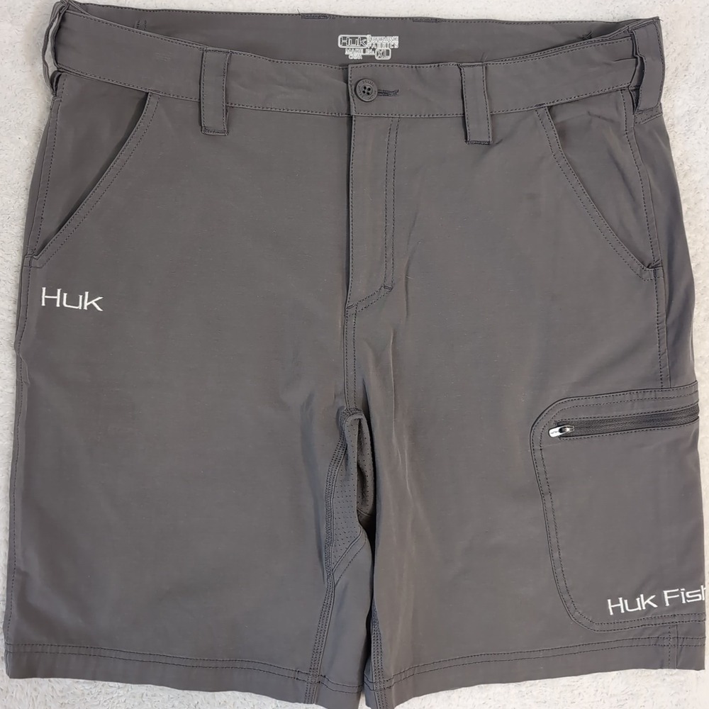 New Huk Next Level Shorts Mens XL Charcoal Grey Fishing Above the Knee 7" Inseam